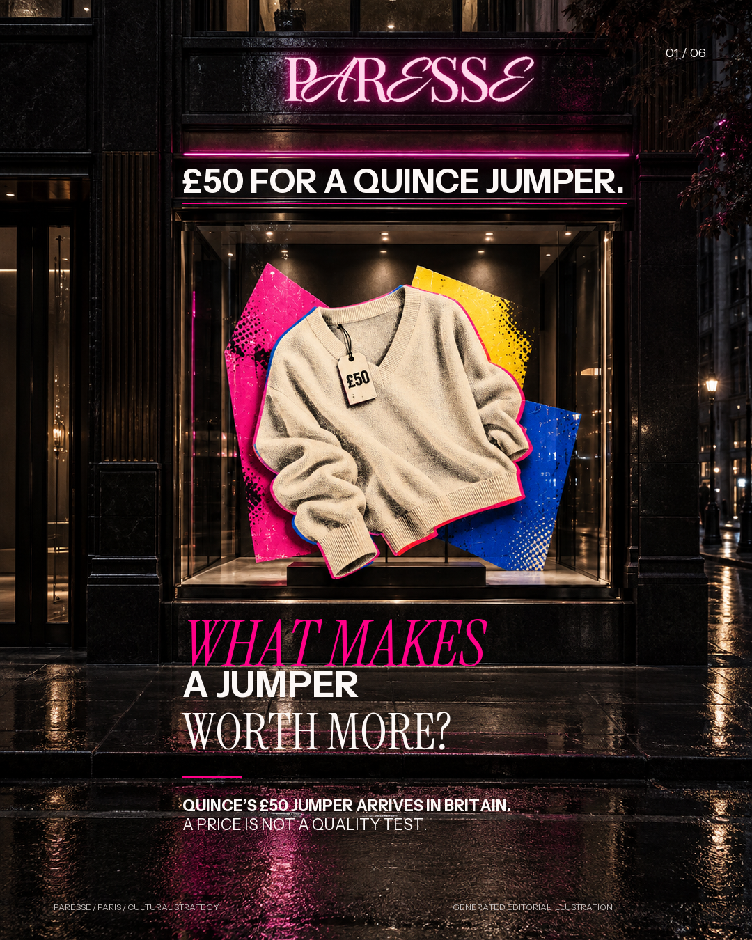 PARESSE Quince storefront cover: £50 for a Quince jumper. What makes a jumper worth more?
