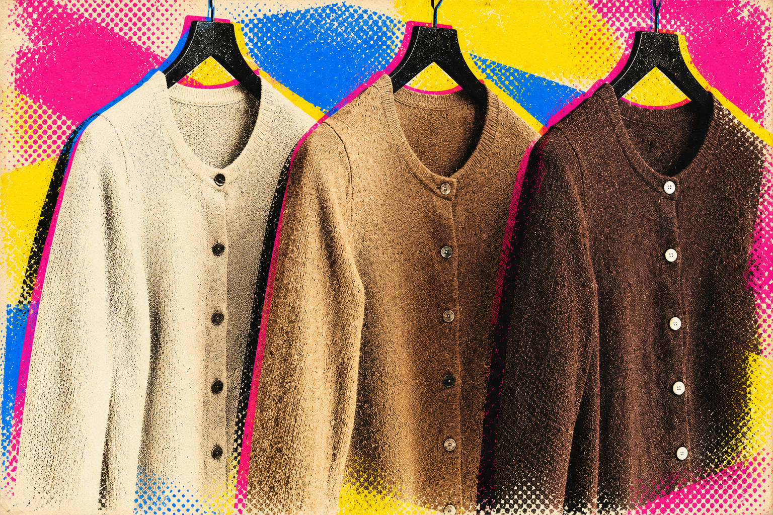 Three Quince cardigans — PARESSE pop treatment