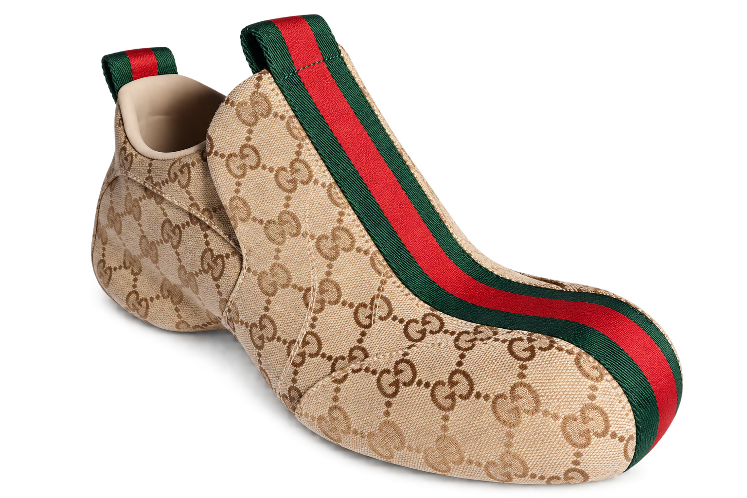 Pair of Gucci Drip sneakers in beige GG canvas with green and red stripe